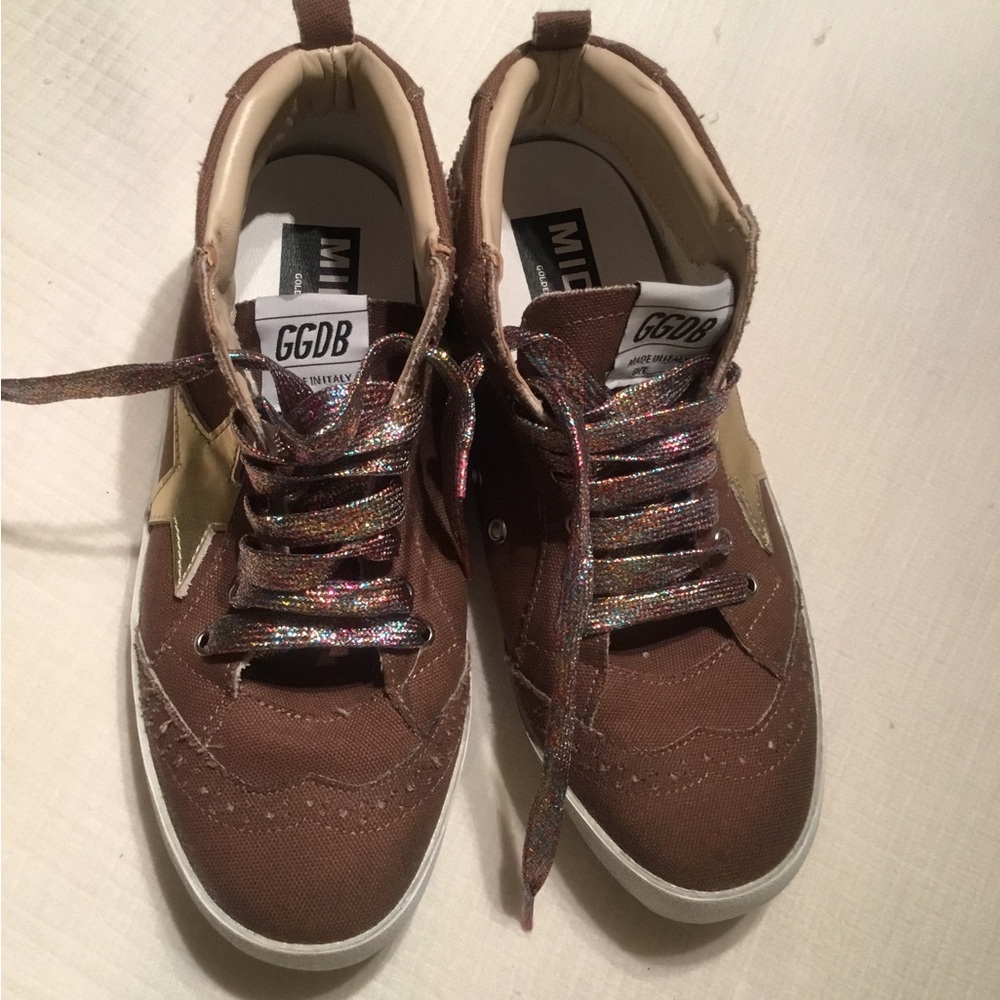 Golden Goose Brown Canvas Sneakers with Cream Star